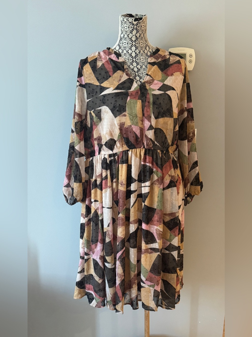 TORRID Multicolor Abstract Print Long Sleeve Babydoll Dress